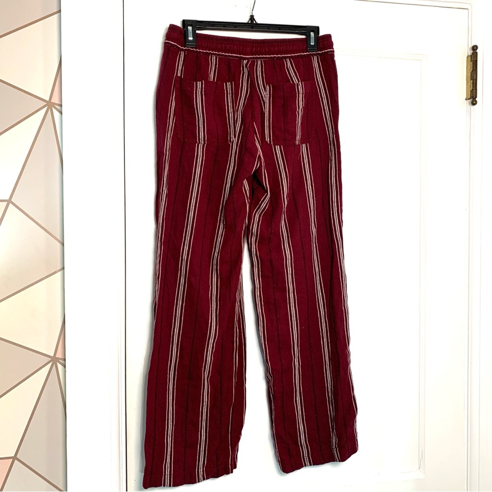 NWOT Old Navy Linen Blend Striped Pants Maroon Burgundy Pull-on Women’s Small - Picture 6 of 9